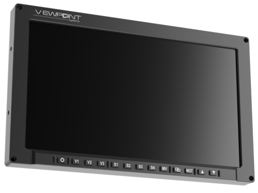 Front angle view of 115.6" HD VPT-15HD-01 15.6" FHD Tactical Rugged Display with QUAD Functionality